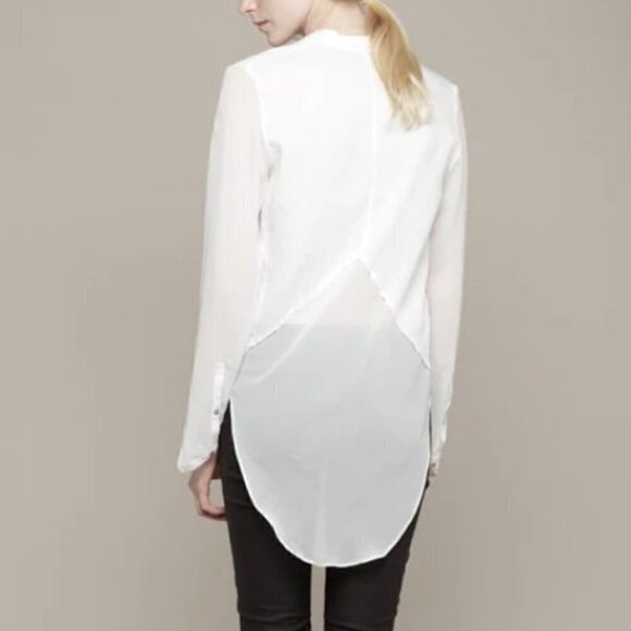 Helmut Lang | Element Sheer Hem Silk Button Front Shirt Combo Top White Size M - Picture 16 of 16